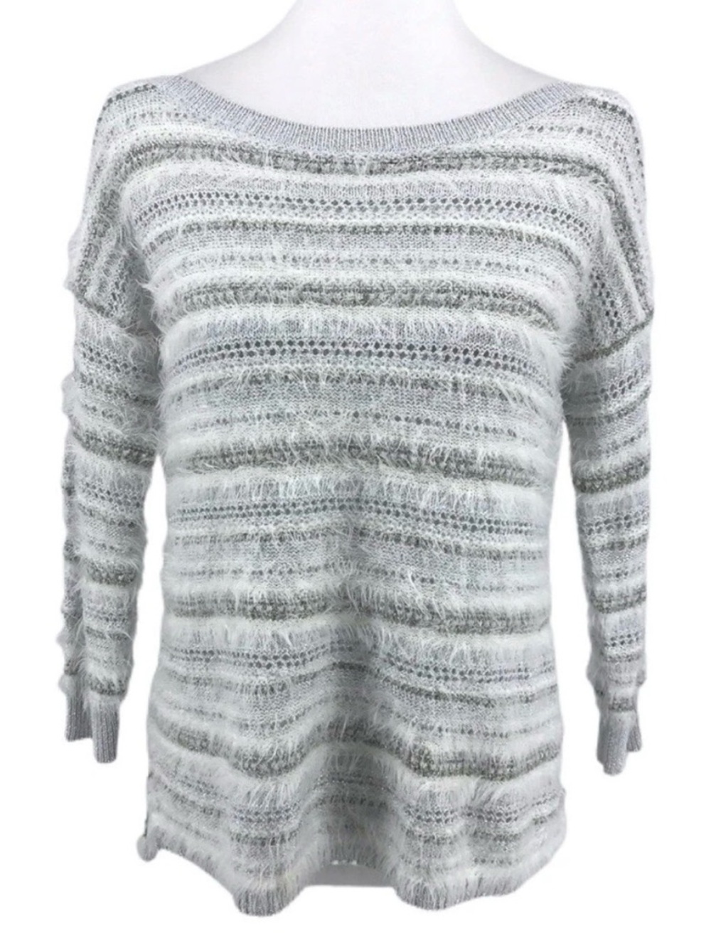 White House Black Market Women's Silver Knit Sweater
• Size Medium